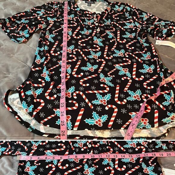 Modcloth Winning Them Over Short Sleeve Holiday Top Black Candy Cane M NWT - Picture 9 of 9
